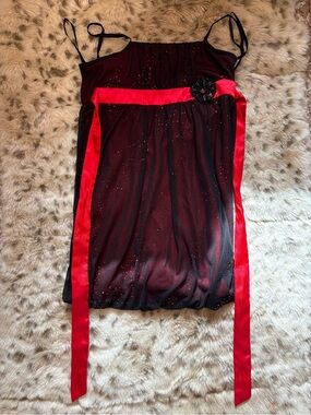 Amy's Closet Black and Red Mini Dress with Gem Flower